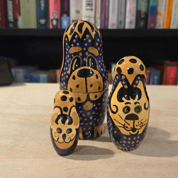 Vintage Russian nesting dog cat mouse set of 3 - Picture 1 of 4